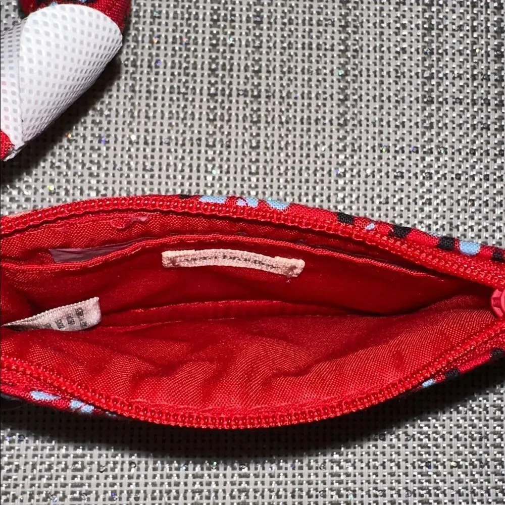 Vera Bradley Venetian Flowers Red Blue Quilted Cotton Zip ID Lanyard Wallet